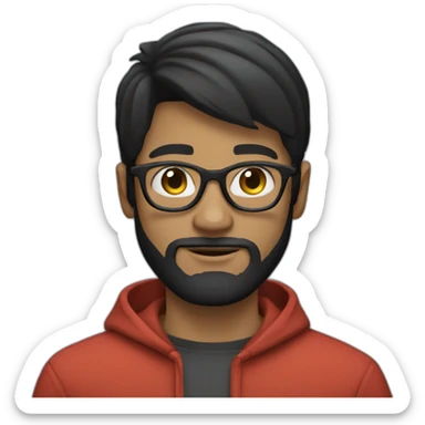 white young man with round glasses and black straight short hair and short black thin beard sticker