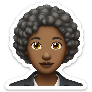 A  middle-aged  black  woman  with  curly  hair  and  a  round  face,  dressed  in  a  suit. sticker