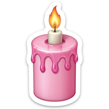 A drawing of a flaming pink candle that could be used at a romantic dinner table. The camera should be isometric at a 45-degree angle. sticker