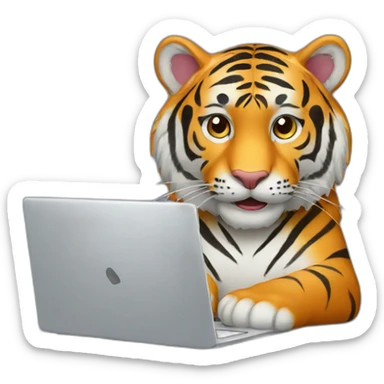 A tiger who study on a laptop sticker