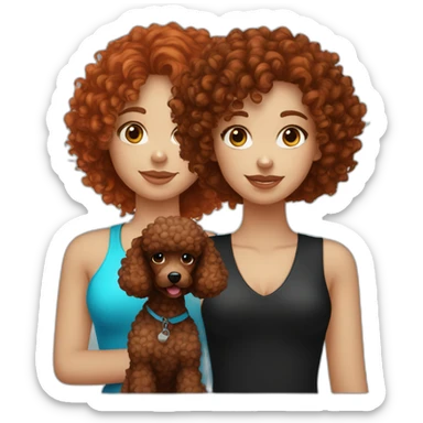Red curly hair girl with blue eyes and her black wavy poodle with long hair sticker