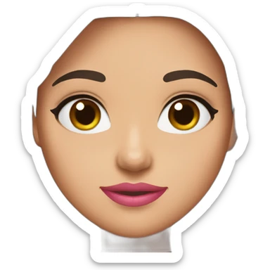 A girl with brown eyes, long straight brown hair, plump pink lips with an oval face in a black dress sticker