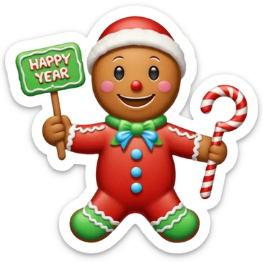 gingerbread man with a happy new year sign sticker