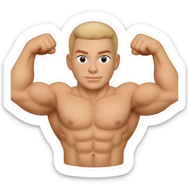 Recreate this exact body builder image in high resolution, keeping the same pose, facial expression, and style. Remove the background and make it transparent. Maintain the original style and details as closely as possible. sticker