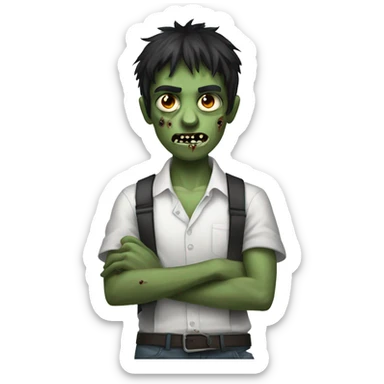 teen boy zombie with dark hair and white shirt sticker