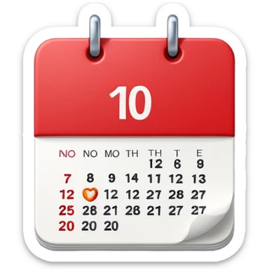 Apple-style 3D emoji icon of a calendar in perspective view, minimalistic design, only one centered date number, no month name, no weekday, no text or symbols other than the single number, realistic glossy material, soft depth, clean and detailed rendering sticker