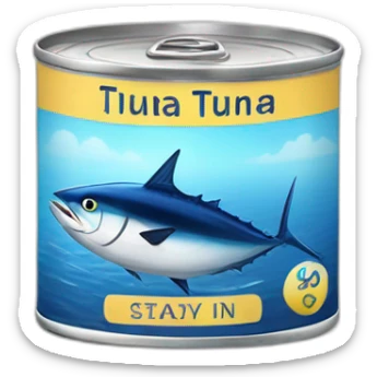 Realistic small can of tuna showing the blue shape of a sailling boat on a sea background sticker