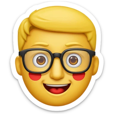 Créer un emoji nerd le perso doit être une tête basique d'emoji jaune avec une grosse paire de lunettes rectangulaires noires 3 boutons sur chaque joue et une dent qui dépasse  sticker