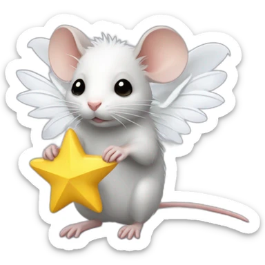 rat with white feather angel wings who is holding a yellow star sticker
