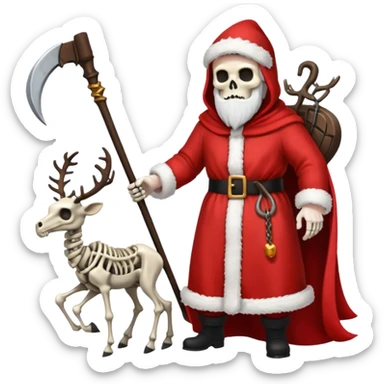 the Grim reaper dressed as Santa.... What gifts would be in his Sleigh.... What would his Sleigh likely look like.... Would the reindeer be skeletons, or ordinary reindeer sticker