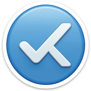 A white right tick symbol on blue circle sticker