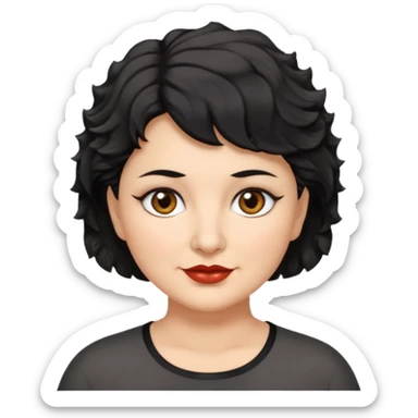 woman 60, brown eyes, very short black wavy wolf cut hair, chubby sticker
