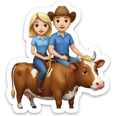 WBlond man and brown hair woman riding a cow sticker