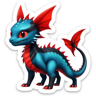 Shiny Red And Black Colorful Litten-Salandit-Vaporeon-Toothless-Fakémon-hybrid-creature (full body)  sticker