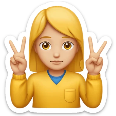 An standard yellow-color emoji that looks very serious and has his hands clasped while making a peace sign infront to portray a meaning of deep thinking or serious consideration. sticker
