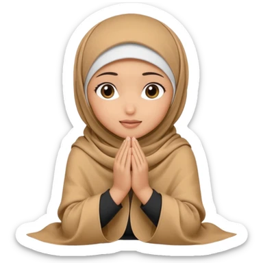 Hijabi girl sitting.     head covered
hands pulling the fabric in
shy-but-dramatic energy
“no cameras pls” but in a cute way
soft + mysterious vibe sticker