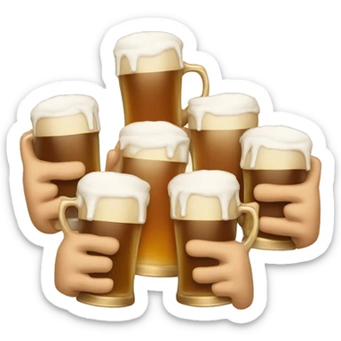 Apple emoji hands holding beer mugs making a toast sticker
