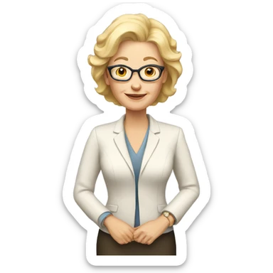 white lady, blonde, 60 years old, school principal sticker