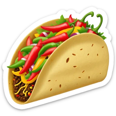 Mexican cuisine humanless avatar in bright style illustration. Taco with peppers, colorful palette, simple shapes, flat design, festive and bold. sticker