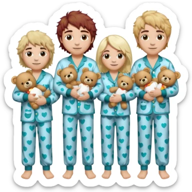 the four members of the band greta van fleet wearing pajamas and holding teddy bears sticker