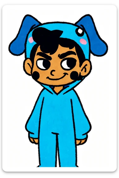 Keep the picture quality and style exactly the same as the original image. Change the character's expression to a mischievous look, maintaining the same style and details. sticker