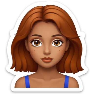 Pretty girl with caramel skin brown hair brown eyes and freckles. Wearing sexy makeup. sticker