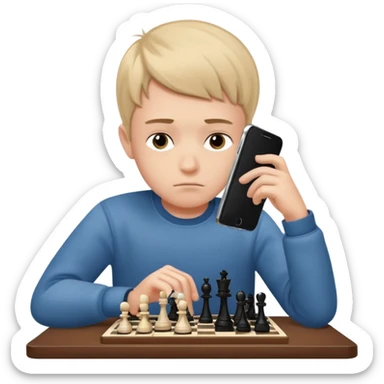 a boy that plays chess on his phone at english lesson sticker