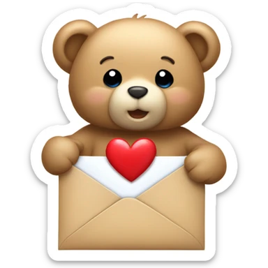 beige teddy bear teddy with an envelope and a heart in his hands sticker