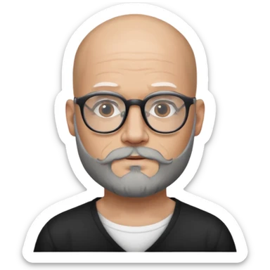 Bald man with salt and pepper beard and glasses and tattoos sticker