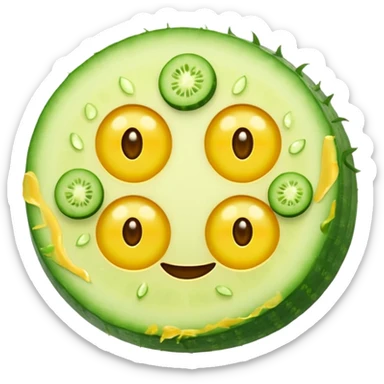 a standard emoji with a cucumber slice on each eye sticker