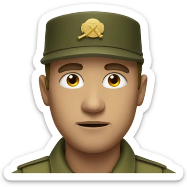 man staring intensely at camera while wearing an army suit sticker