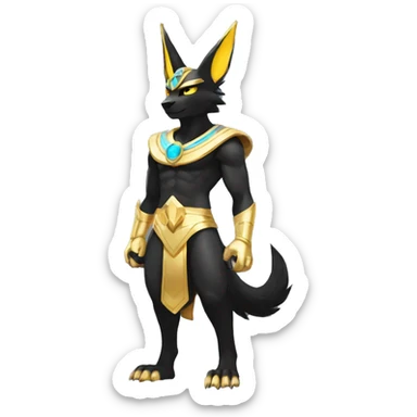 Black godly overpowered ethereal majestic Egyptian Lucario-Umbreon-Cat. Golden Anubis-Rings and yellow ring-markings. Full body sticker
