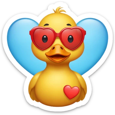 Make a frame emoji and inside it is a duck wearing red heart sunnies and the background is sky or anything blue sticker