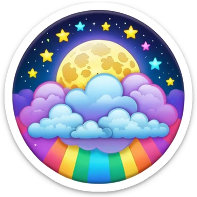 Beveled button with Neon rainbow colored damask style full moon with stars and clouds in the center sticker