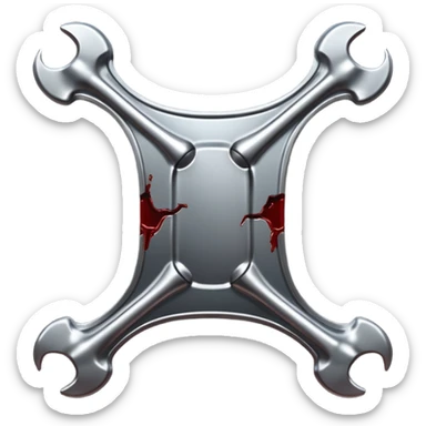 Emoji-style metallic bones with traces of blood, steel texture, dark dramatic tone, clean background sticker