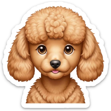 Cinematic Cute Apricot Poodle Portrait Emoji, Head tilted playfully and inquisitively, showcasing a bouncy, curly apricot Fur with a luminous sheen, round, sparkling warm eyes filled with curiosity, Simplified yet irresistibly adorable features, highly detailed, glowing with a warm, friendly glow, high shine, affectionate and lively, stylized with a touch of whimsy, bright and endearing, soft glowing outline, capturing the essence of a mischievous yet loving companion, so playful it feels like it could bounce out of the screen and into your arms! sticker