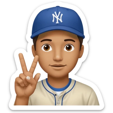 Cool hip guy with NY baseball cap doing a peace sign with his fingers sticker