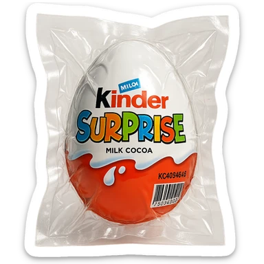 Kinder Surprise egg with standard packaging, glossy and puffy vacuum-sealed style sticker