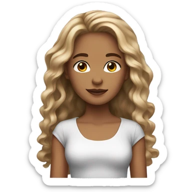 girl light tan skin with long wavy hair at the ends and brown eye sticker