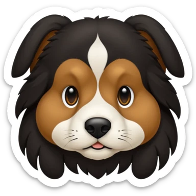 haz un perro negro con las patas y el ozico blancos toques marrones mucho pelo y ojos marrones sticker