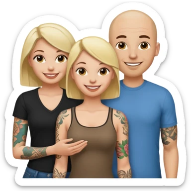 throuple blonde female brunette female with tatted bald male sticker