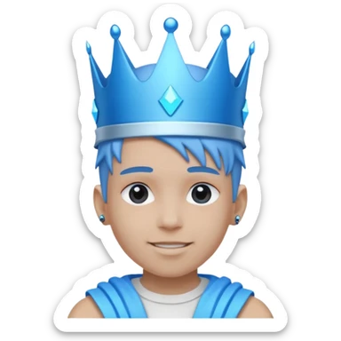 boy neon cyberpunk light blue happy crown white and blue sticker