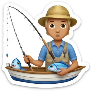 Someone fishing a fish on a boat. sticker