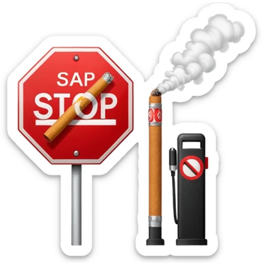 minimalist stop sign with cigarette, vape behind the stop sign in the middle. sticker