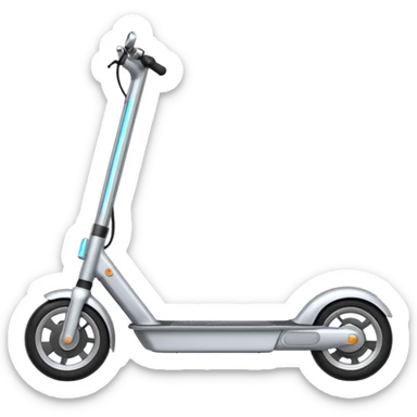 A futuristic electric scooter emoji made of silver chrome, sleek minimal frame, smooth metallic surface, subtle reflections, modern urban design, iOS emoji style, centered, clean white background sticker