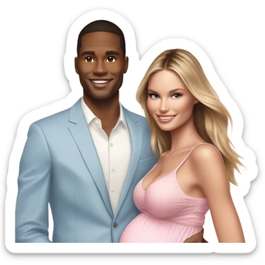 Realistic Photo of a Victoria secret model pregnant posing with a male model at her baby shower  sticker