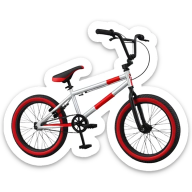 A BMX bicycle, small 20-inch wheels, compact frame, high handlebars, sporty design, no person, freestyle BMX bike sticker