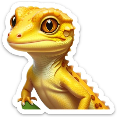 Cinematic Noble Gecko Portrait Emoji, Poised and sleek, with a compact, agile body adorned with textured, mottled scales and luminous, alert eyes accentuated by delicate toe pads and subtle patterning, Simplified yet sharp and sophisticated features, highly detailed, glowing with a soft, ambient jungle glow, high shine, intelligent and vigilant, stylized with an air of exotic elegance, focused and precise, soft glowing outline, capturing the essence of a watchful reptilian guardian that seems ready to scamper out of the screen with effortless agility! sticker