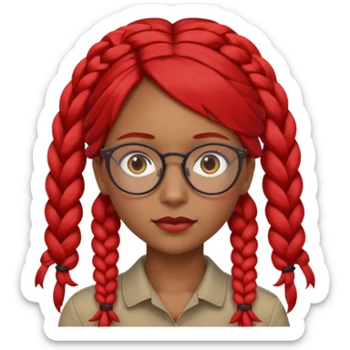 Dark Tan girl with two long red plaits and red rimmed  glasses head neck and shoulder shot only sticker