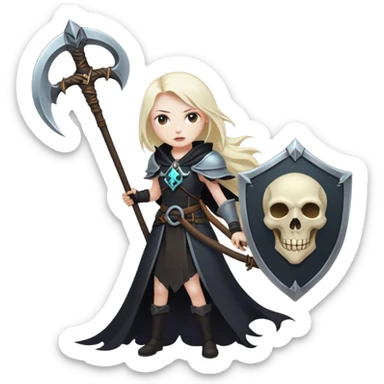 Necromancer girl with scythe and shield, killing a mage sticker